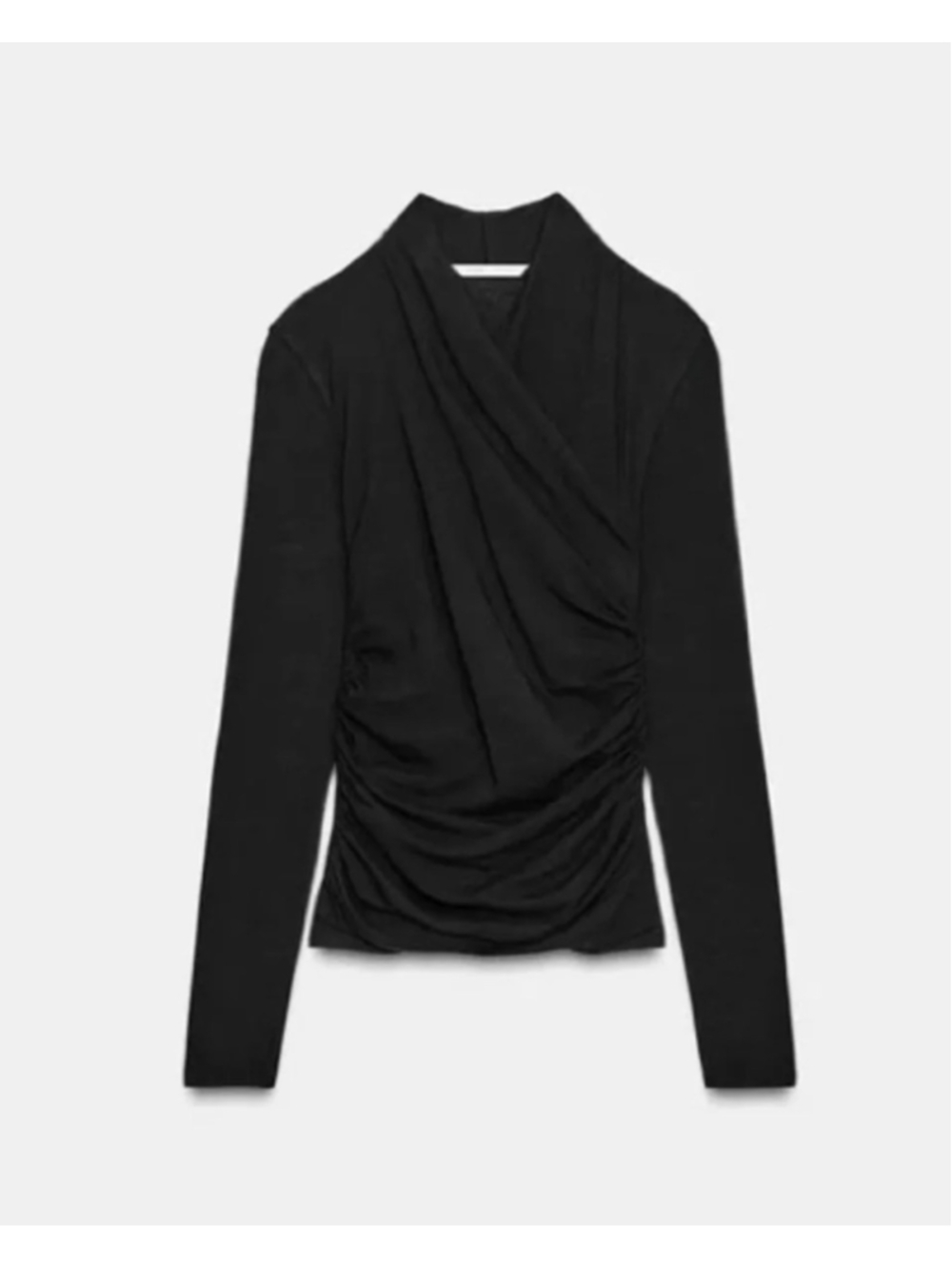 NEW with tags Zara Long Sleeve Ruched Side Draped Top Black Size L